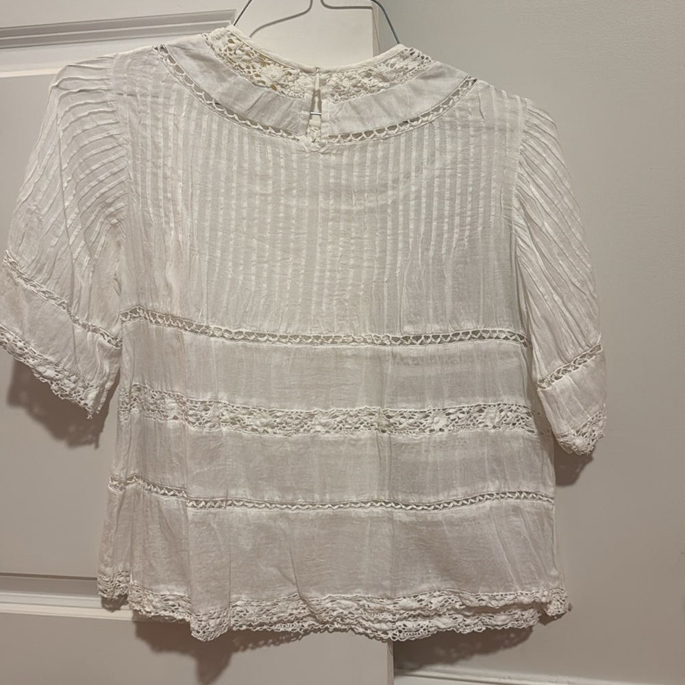 Love Sam White Cotton Eyelet Lace Blouse Top Shirt Short Sleeve Boho Size XS - Picture 5 of 7